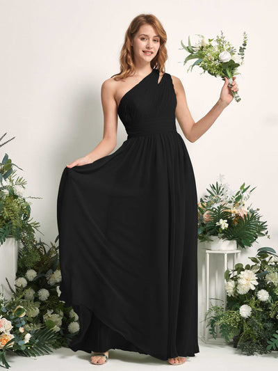 Carlyna Robe Trapèze Longueur ras du sol Décolleté Asymétrique Mousseline Demoiselle d'honneur Noir #couleur_noir