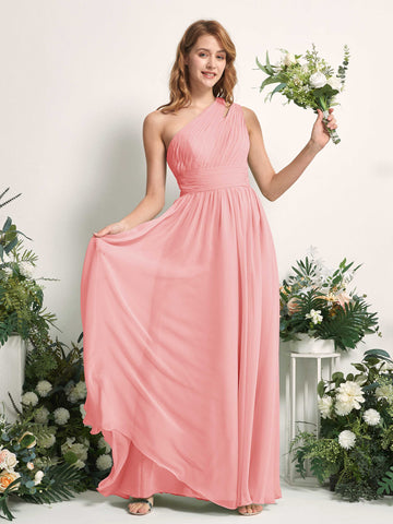 Carlyna Robe Trapèze Longueur ras du sol Décolleté Asymétrique Mousseline Demoiselle d'honneur Rose Ballet #couleur_rose-ballet