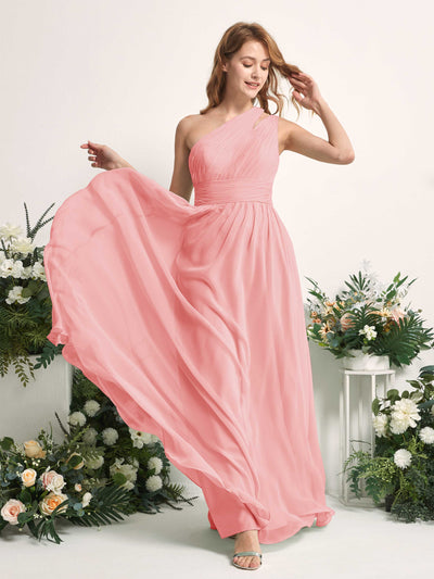Carlyna Robe Trapèze Longueur ras du sol Décolleté Asymétrique Mousseline Demoiselle d'honneur Rose Ballet #couleur_rose-ballet