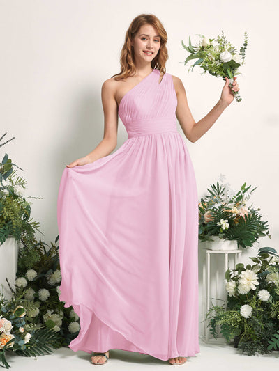 Carlyna Robe Trapèze Longueur ras du sol Décolleté Asymétrique Mousseline Demoiselle d'honneur Rose Bonbon #couleur_rose-bonbon