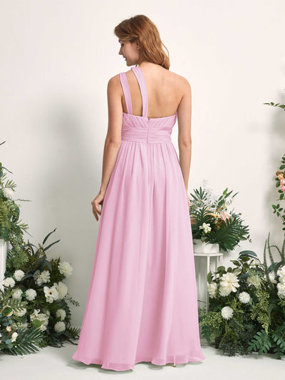 Carlyna Robe Trapèze Longueur ras du sol Décolleté Asymétrique Mousseline Demoiselle d'honneur Rose Bonbon #couleur_rose-bonbon