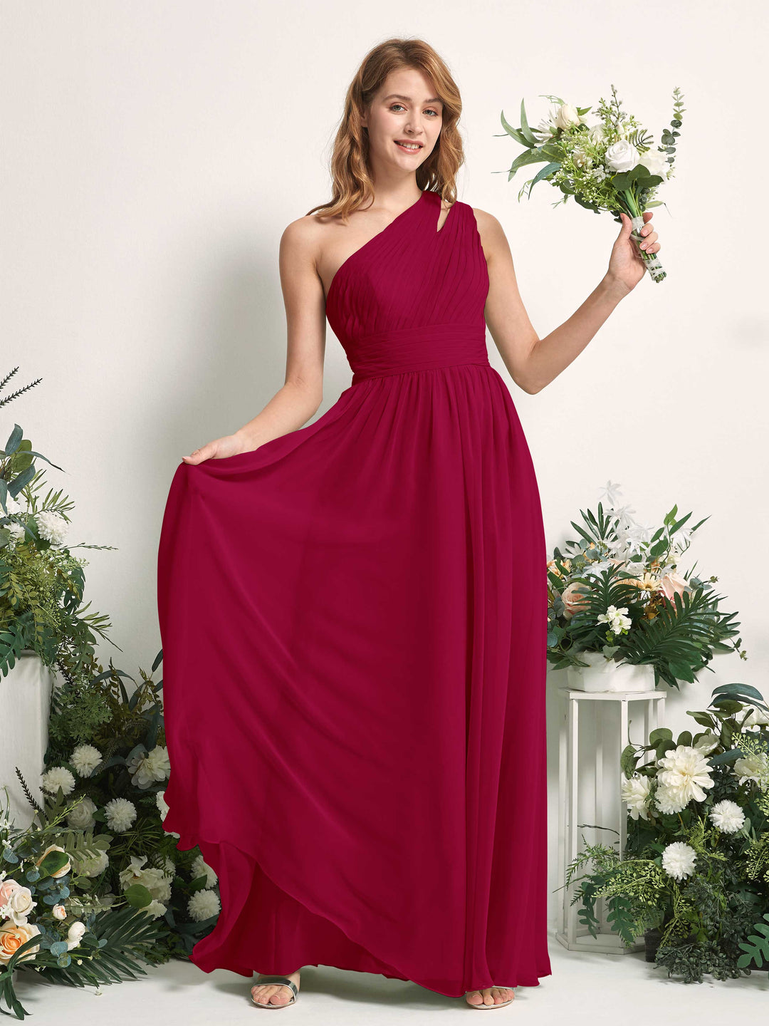 Carlyna Robe Trapèze Longueur ras du sol Décolleté Asymétrique Mousseline Demoiselle d&