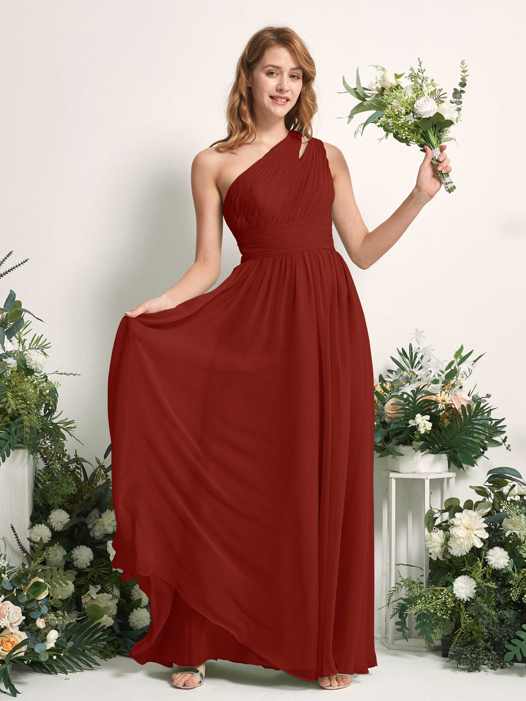 Carlyna Robe Trapèze Longueur ras du sol Décolleté Asymétrique Mousseline Demoiselle d&