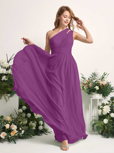 Carlyna Robe Trapèze Longueur ras du sol Décolleté Asymétrique Mousseline Demoiselle d'honneur Violet #couleur_violet