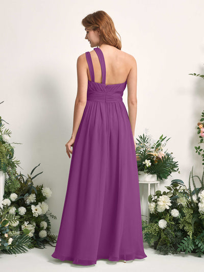 Carlyna Robe Trapèze Longueur ras du sol Décolleté Asymétrique Mousseline Demoiselle d'honneur Violet #couleur_violet