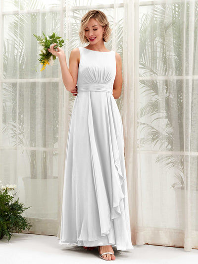 Carlyna Robe trapèze longueur ras du sol encolure bateau demoiselle d'honneur Blanc #couleur_blanc