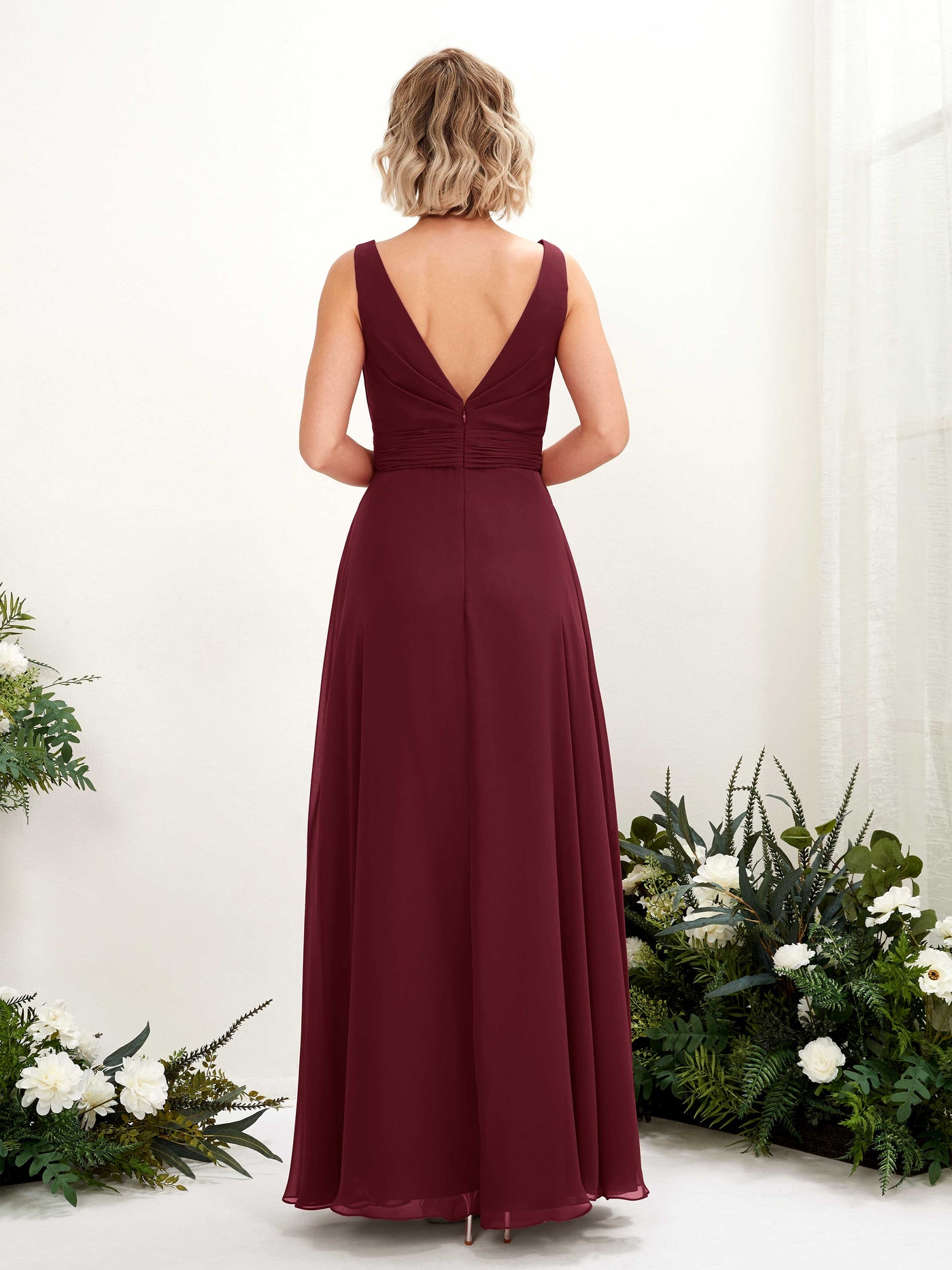 Carlyna Robe trapèze longueur ras du sol encolure bateau demoiselle d'honneur Bordeaux #couleur_bordeaux