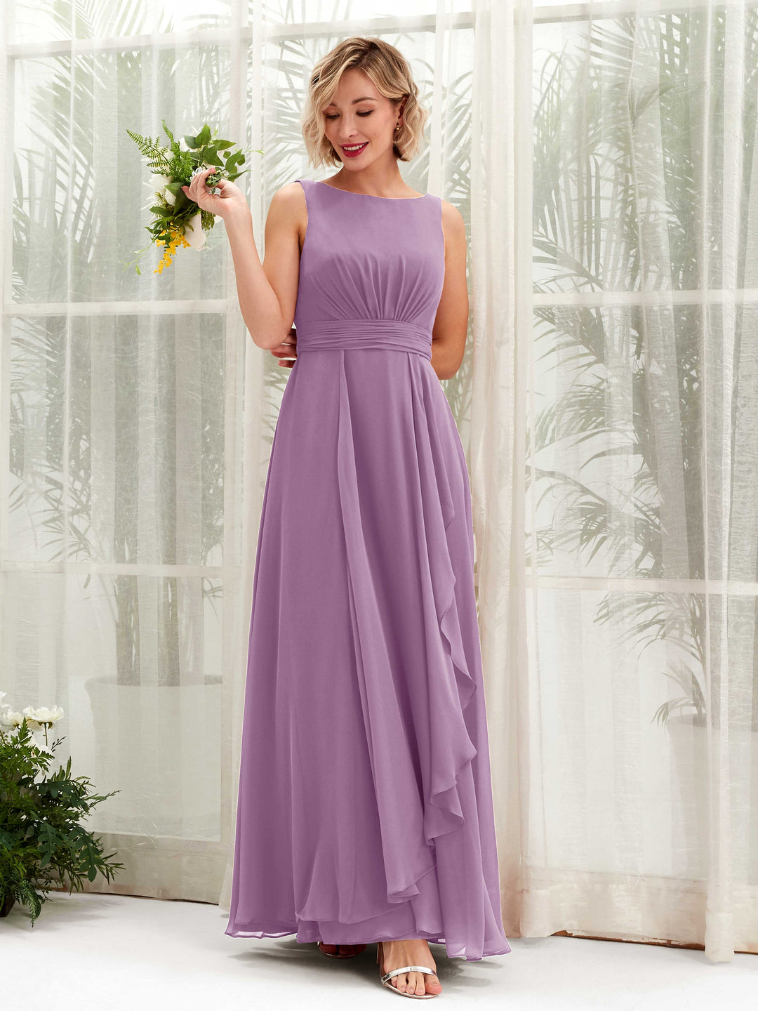 Carlyna Robe trapèze longueur ras du sol encolure bateau demoiselle d&
