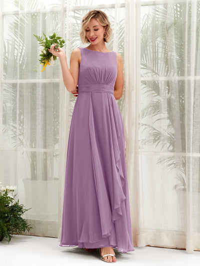 Carlyna Robe trapèze longueur ras du sol encolure bateau demoiselle d'honneur Brume Orchidée #couleur_brume-orchid-e