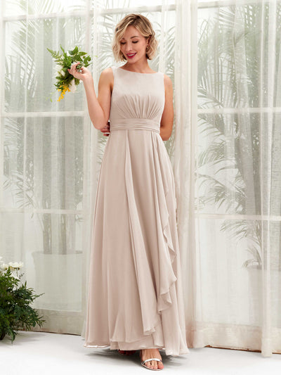 Carlyna Robe trapèze longueur ras du sol encolure bateau demoiselle d'honneur Champagne #couleur_champagne