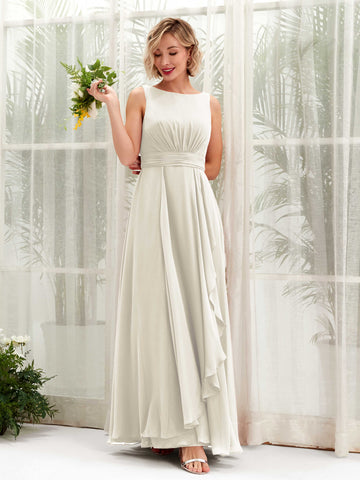 Carlyna Robe trapèze longueur ras du sol encolure bateau demoiselle d'honneur Ivoire #couleur_ivoire