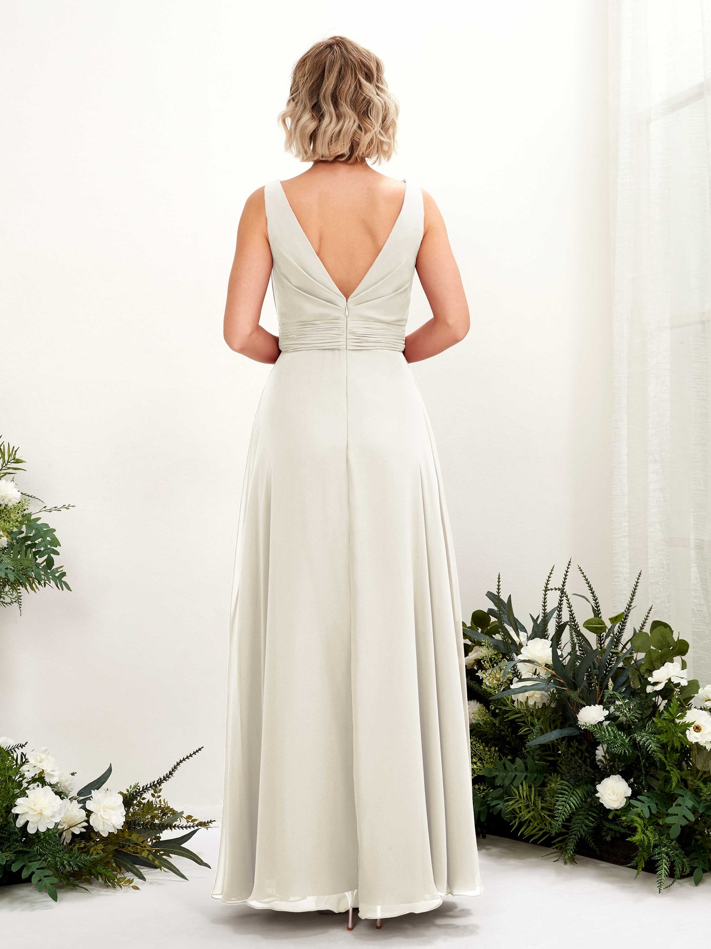 Carlyna Robe trapèze longueur ras du sol encolure bateau demoiselle d'honneur Ivoire #couleur_ivoire