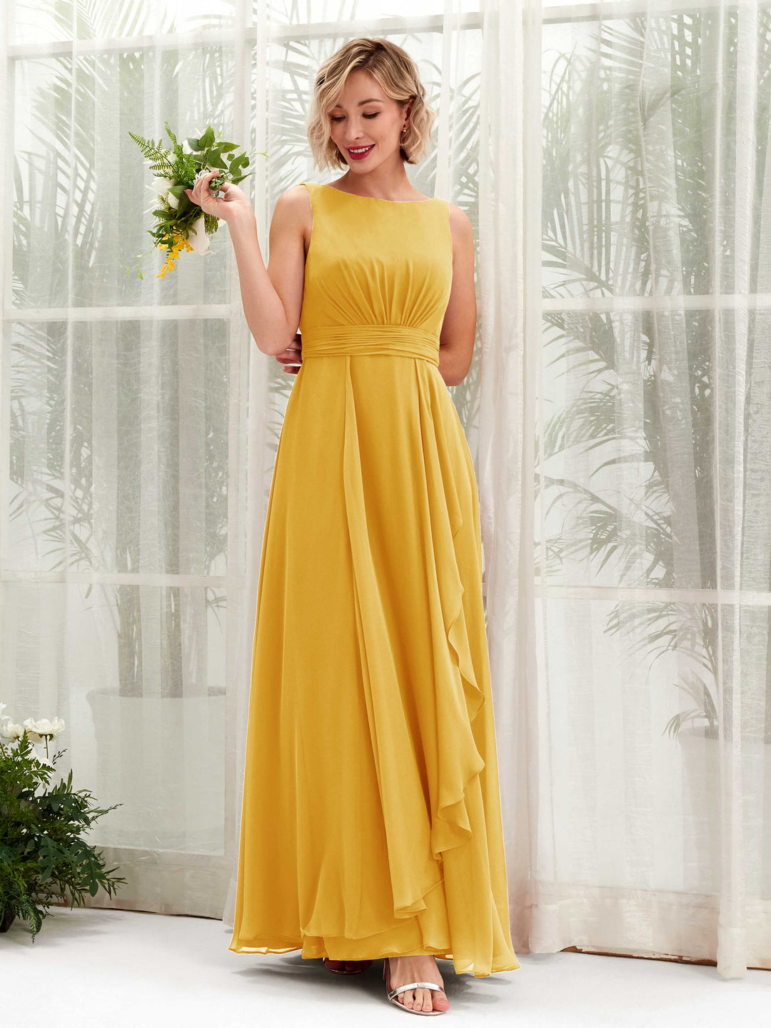 Carlyna Robe trapèze longueur ras du sol encolure bateau demoiselle d&