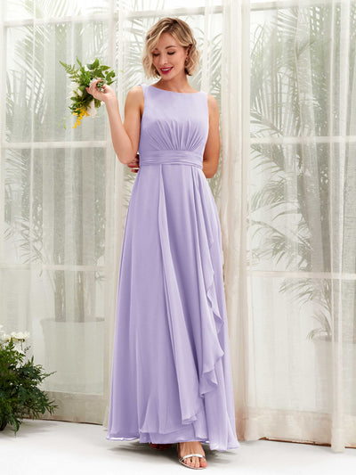 Carlyna Robe trapèze longueur ras du sol encolure bateau demoiselle d'honneur Lilas #couleur_lilas