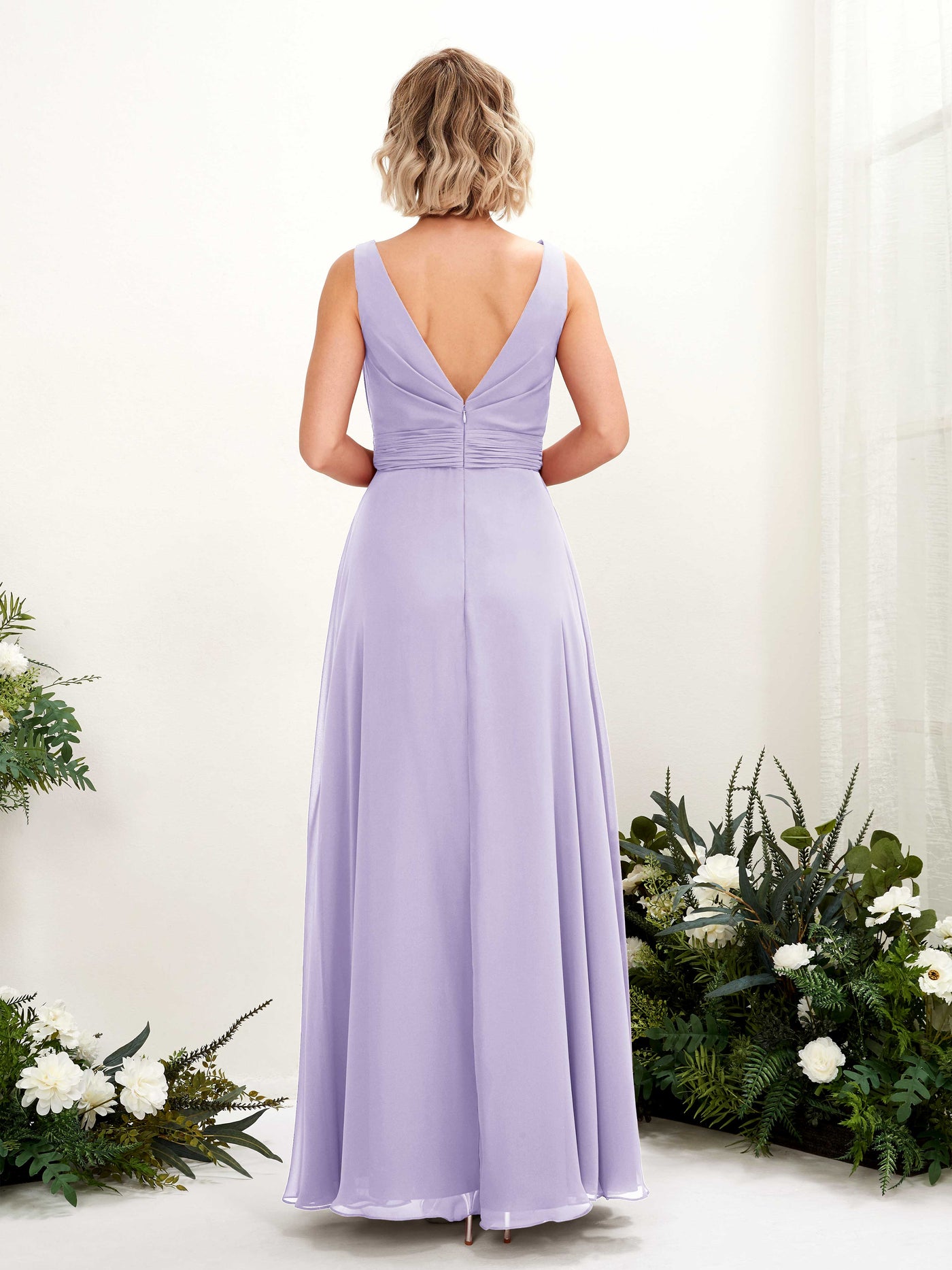 Carlyna Robe trapèze longueur ras du sol encolure bateau demoiselle d'honneur Lilas #couleur_lilas