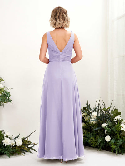 Carlyna Robe trapèze longueur ras du sol encolure bateau demoiselle d'honneur Lilas #couleur_lilas