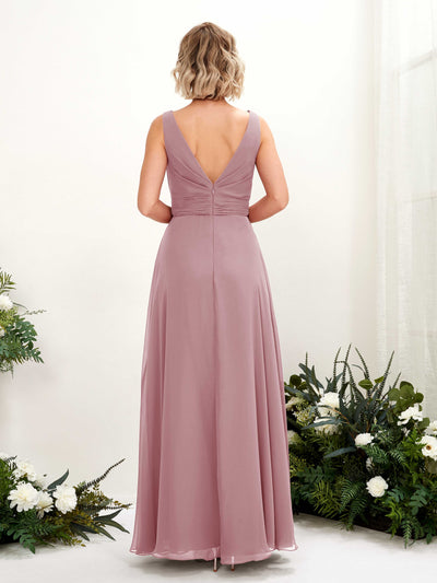 Carlyna Robe trapèze longueur ras du sol encolure bateau demoiselle d'honneur Mauve Vintage #couleur_mauve-vintage
