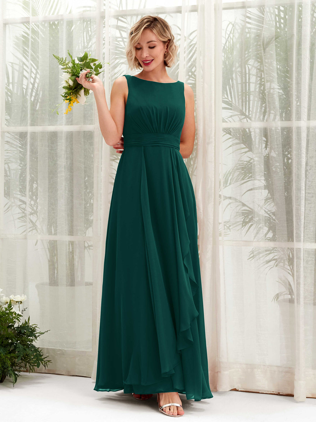 Carlyna Robe trapèze longueur ras du sol encolure bateau demoiselle d&