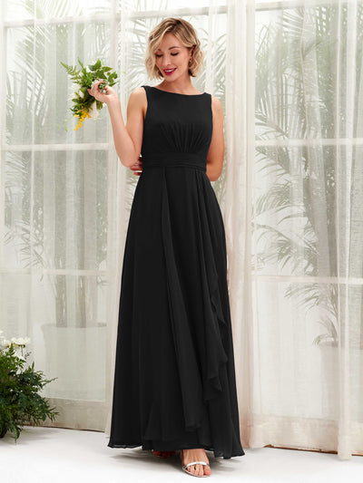 Carlyna Robe trapèze longueur ras du sol encolure bateau demoiselle d'honneur Noir #couleur_noir
