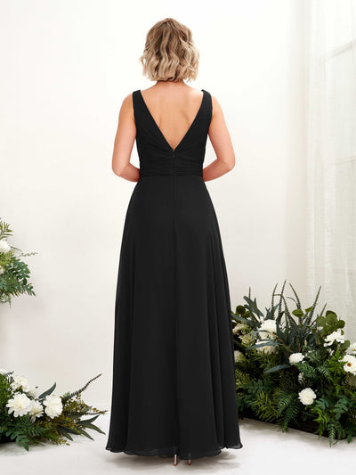 Carlyna Robe trapèze longueur ras du sol encolure bateau demoiselle d'honneur Noir #couleur_noir