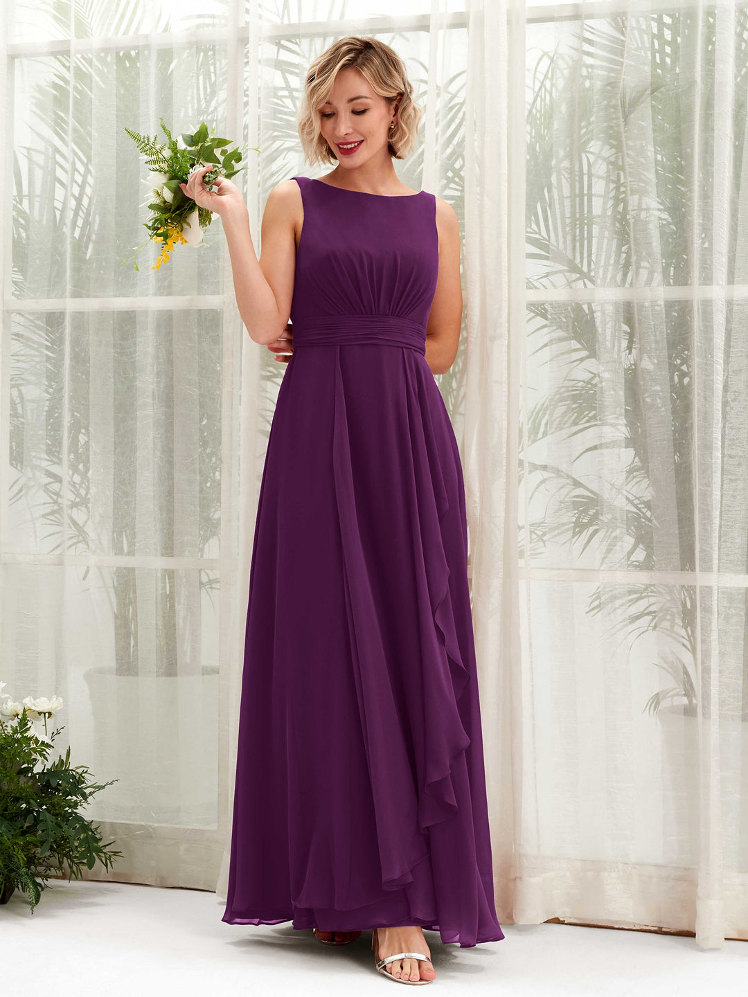 Carlyna Robe trapèze longueur ras du sol encolure bateau demoiselle d&
