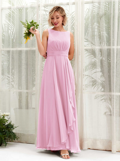 Carlyna Robe trapèze longueur ras du sol encolure bateau demoiselle d'honneur Rose Bonbon #couleur_rose-bonbon