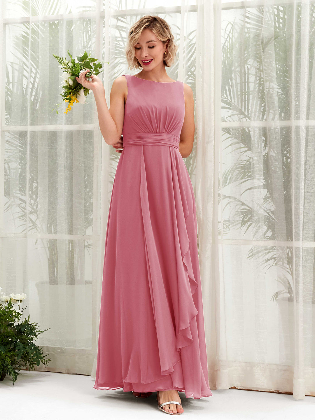 Carlyna Robe trapèze longueur ras du sol encolure bateau demoiselle d&