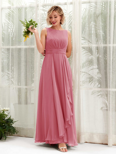 Carlyna Robe trapèze longueur ras du sol encolure bateau demoiselle d'honneur Rose Du Désert #couleur_rose-du-d-sert