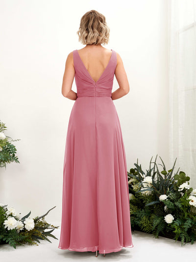 Carlyna Robe trapèze longueur ras du sol encolure bateau demoiselle d'honneur Rose Du Désert #couleur_rose-du-d-sert