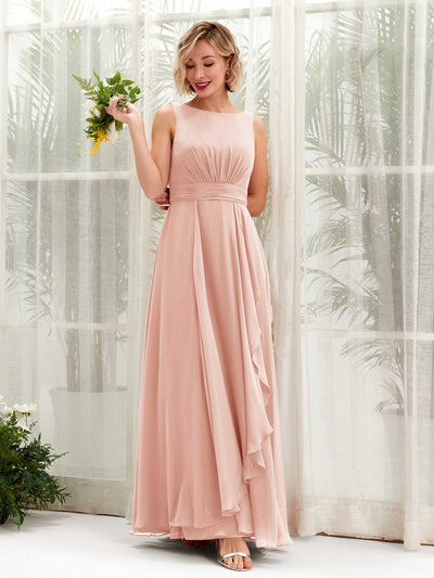 Carlyna Robe trapèze longueur ras du sol encolure bateau demoiselle d'honneur Rose Perle #couleur_rose-perle