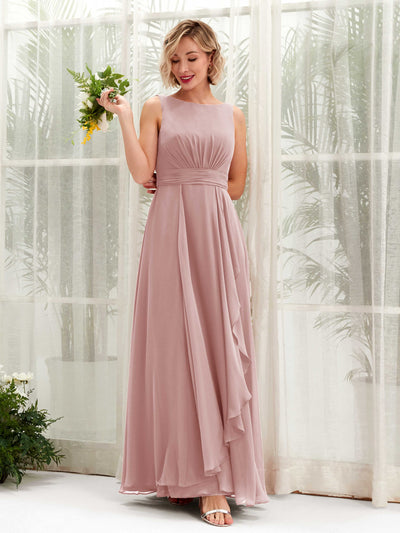Carlyna Robe trapèze longueur ras du sol encolure bateau demoiselle d'honneur Rose Poussiéreux #couleur_rose-poussi-reux