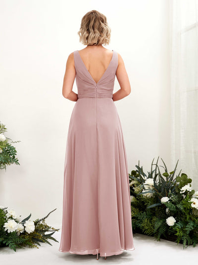 Carlyna Robe trapèze longueur ras du sol encolure bateau demoiselle d'honneur Rose Poussiéreux #couleur_rose-poussi-reux