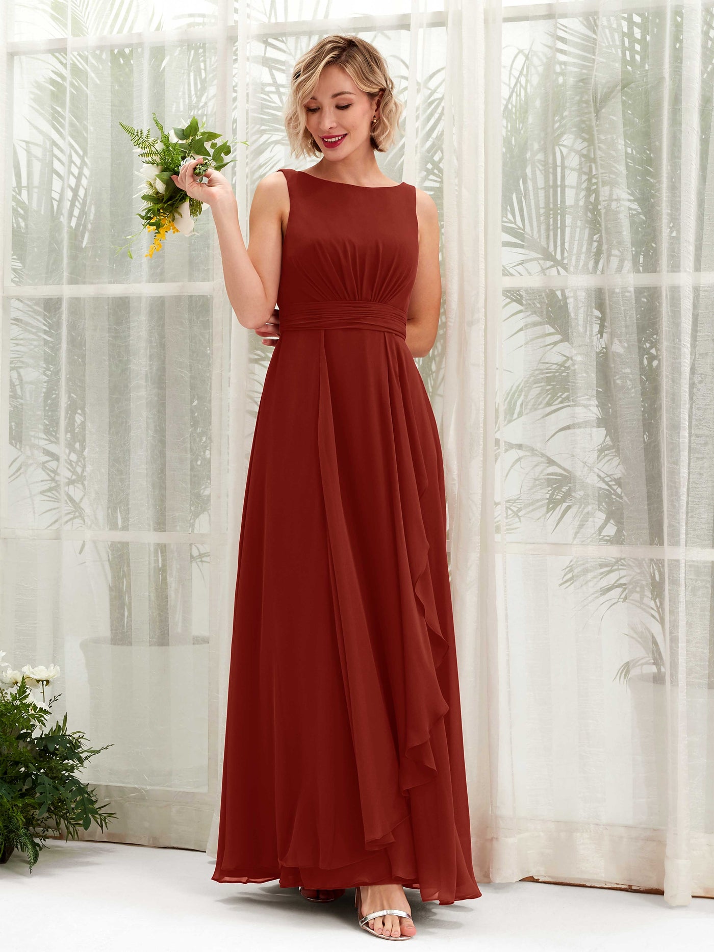 Carlyna Robe trapèze longueur ras du sol encolure bateau demoiselle d'honneur Rouille #couleur_rouille