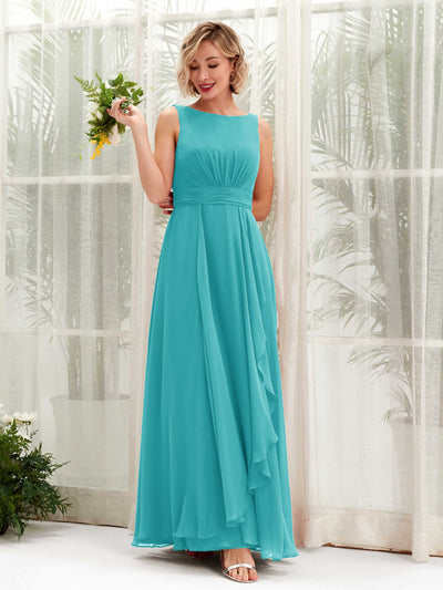 Carlyna Robe trapèze longueur ras du sol encolure bateau demoiselle d'honneur Turquoise #couleur_turquoise
