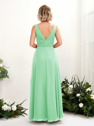 Carlyna Robe trapèze longueur ras du sol encolure bateau demoiselle d'honneur Vert Menthe #couleur_vert-menthe
