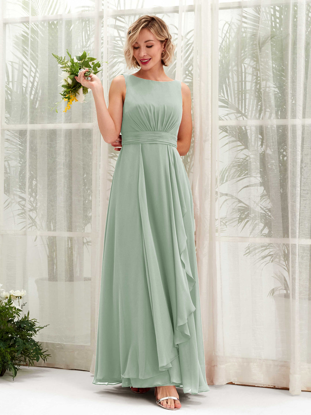 Carlyna Robe trapèze longueur ras du sol encolure bateau demoiselle d&