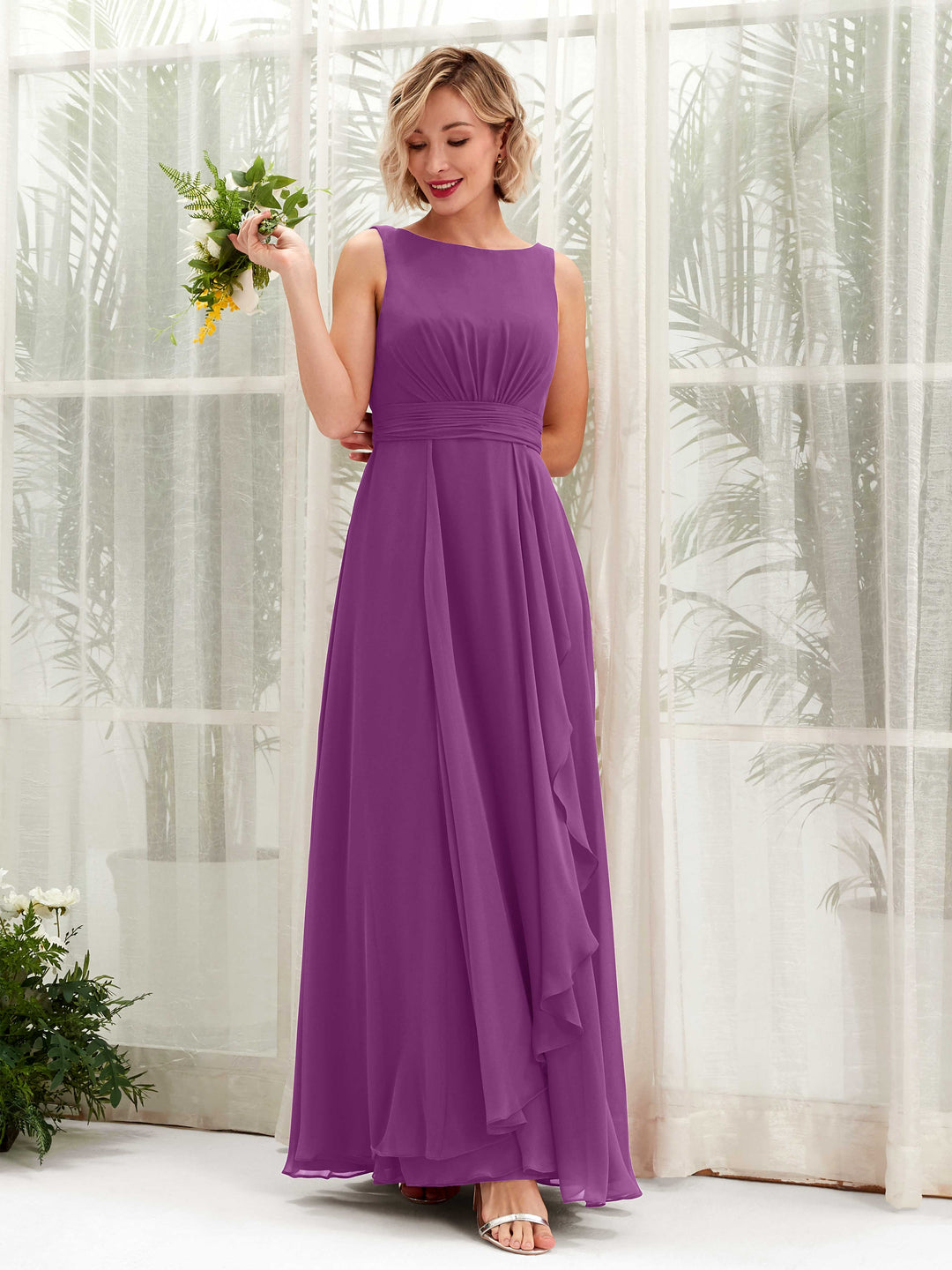 Carlyna Robe trapèze longueur ras du sol encolure bateau demoiselle d&