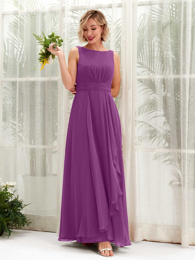 Carlyna Robe trapèze longueur ras du sol encolure bateau demoiselle d'honneur Violet #couleur_violet