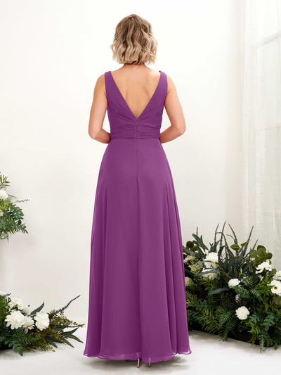 Carlyna Robe trapèze longueur ras du sol encolure bateau demoiselle d'honneur Violet #couleur_violet