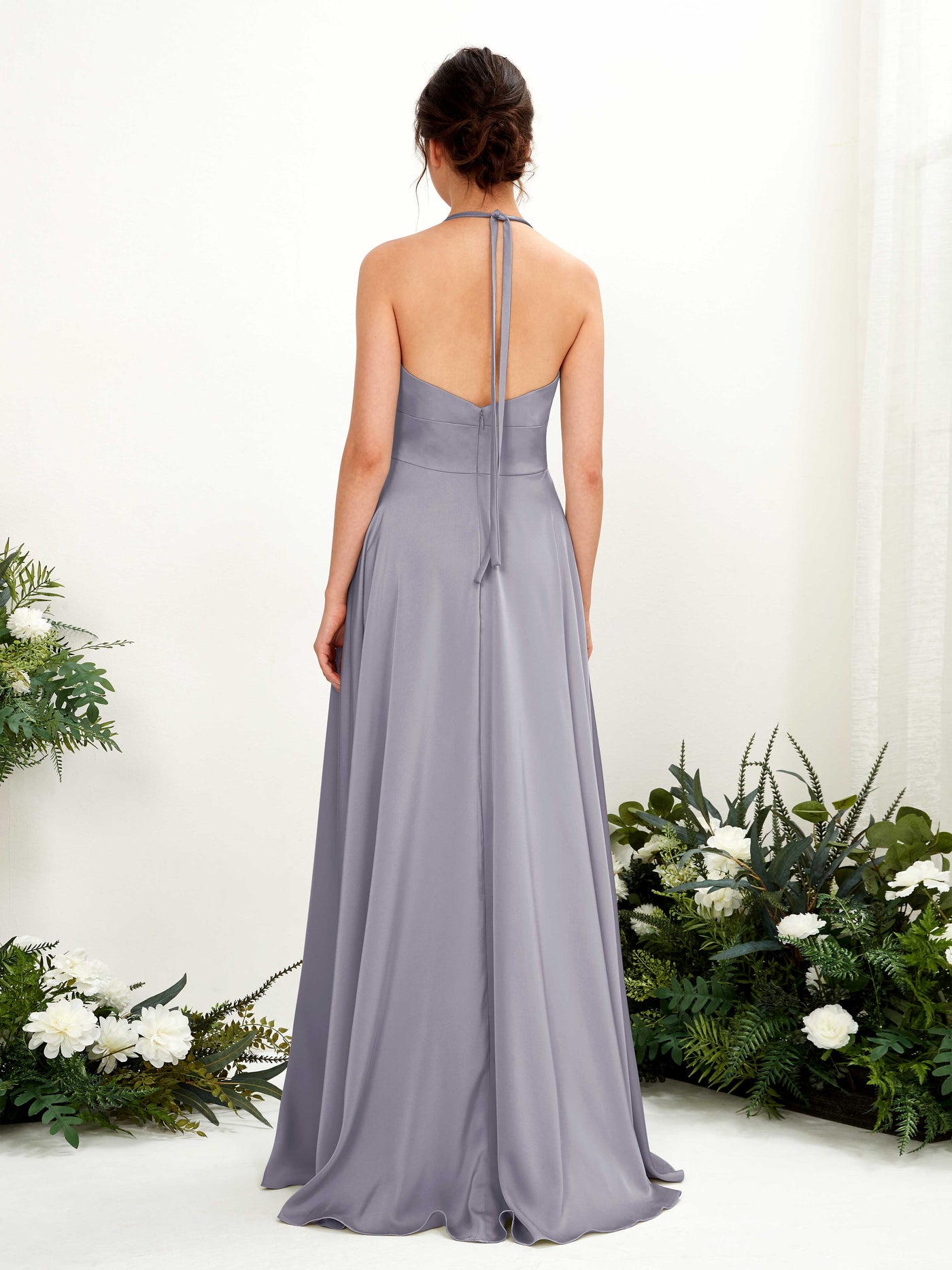 Carlyna Robe Trapèze Longueur ras du sol Satin Licou Demoiselle d'honneur Brume Violette #couleur_brume-violette