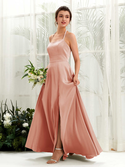 Carlyna Robe Trapèze Longueur ras du sol Satin Licou Demoiselle d'honneur Cantaloup #couleur_cantaloup
