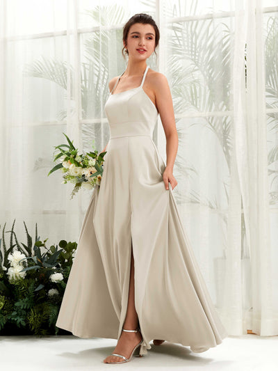 Carlyna Robe Trapèze Longueur ras du sol Satin Licou Demoiselle d'honneur Champagne #couleur_champagne