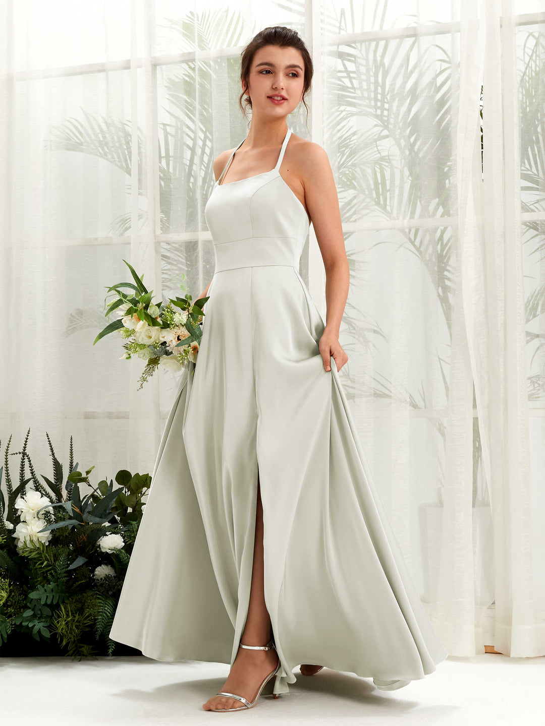 Carlyna Robe Trapèze Longueur ras du sol Satin Licou Demoiselle d&
