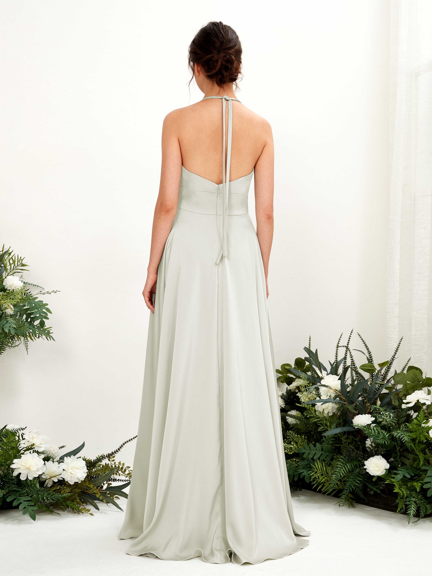 Carlyna Robe Trapèze Longueur ras du sol Satin Licou Demoiselle d'honneur Ivoire #couleur_ivoire