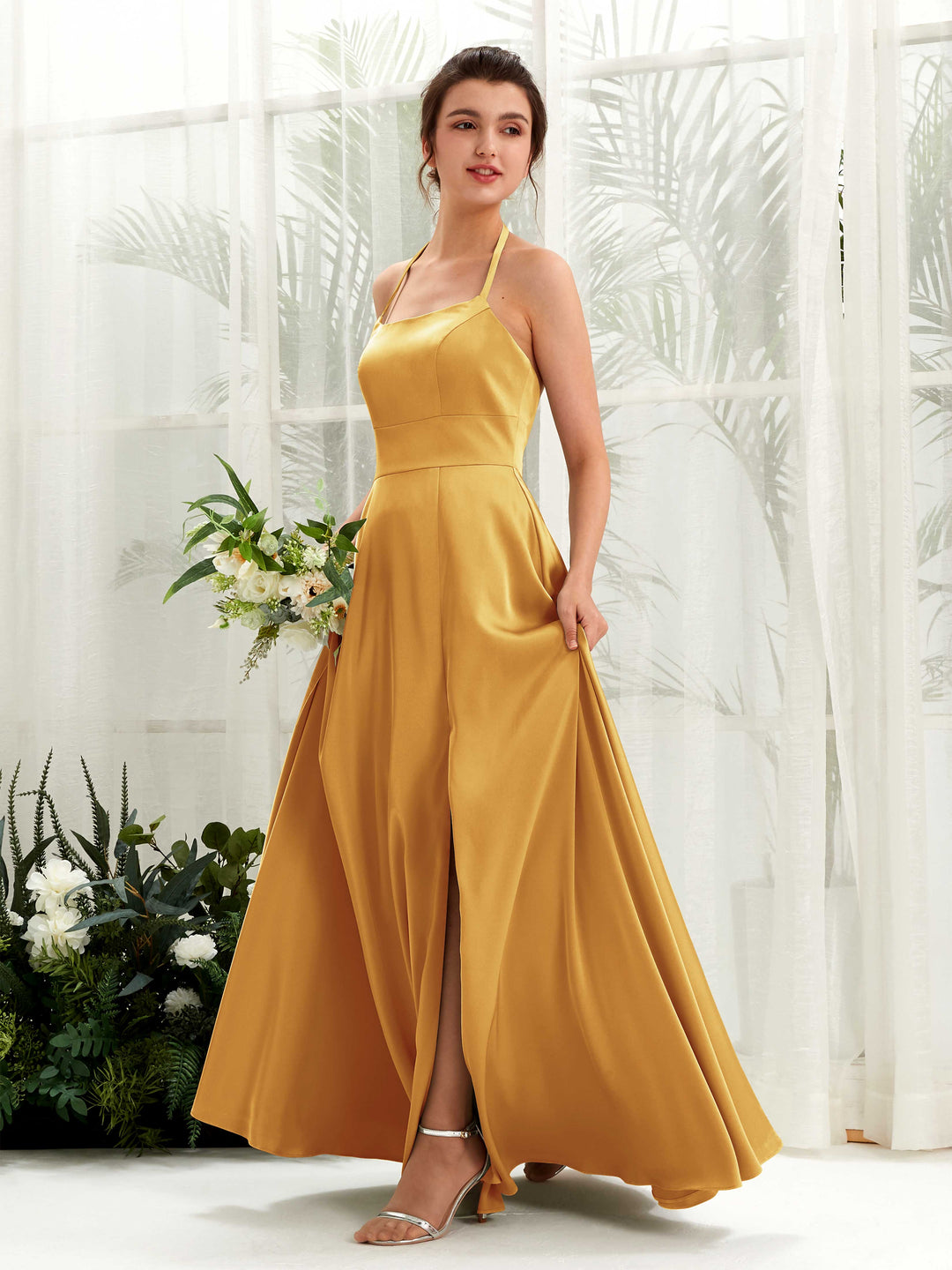 Carlyna Robe Trapèze Longueur ras du sol Satin Licou Demoiselle d&
