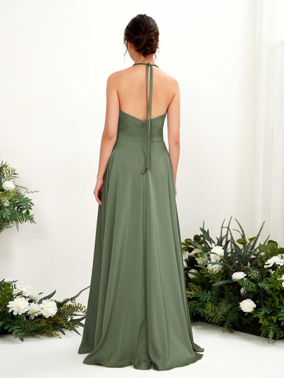 Carlyna Robe Trapèze Longueur ras du sol Satin Licou Demoiselle d'honneur Olive #couleur_olive