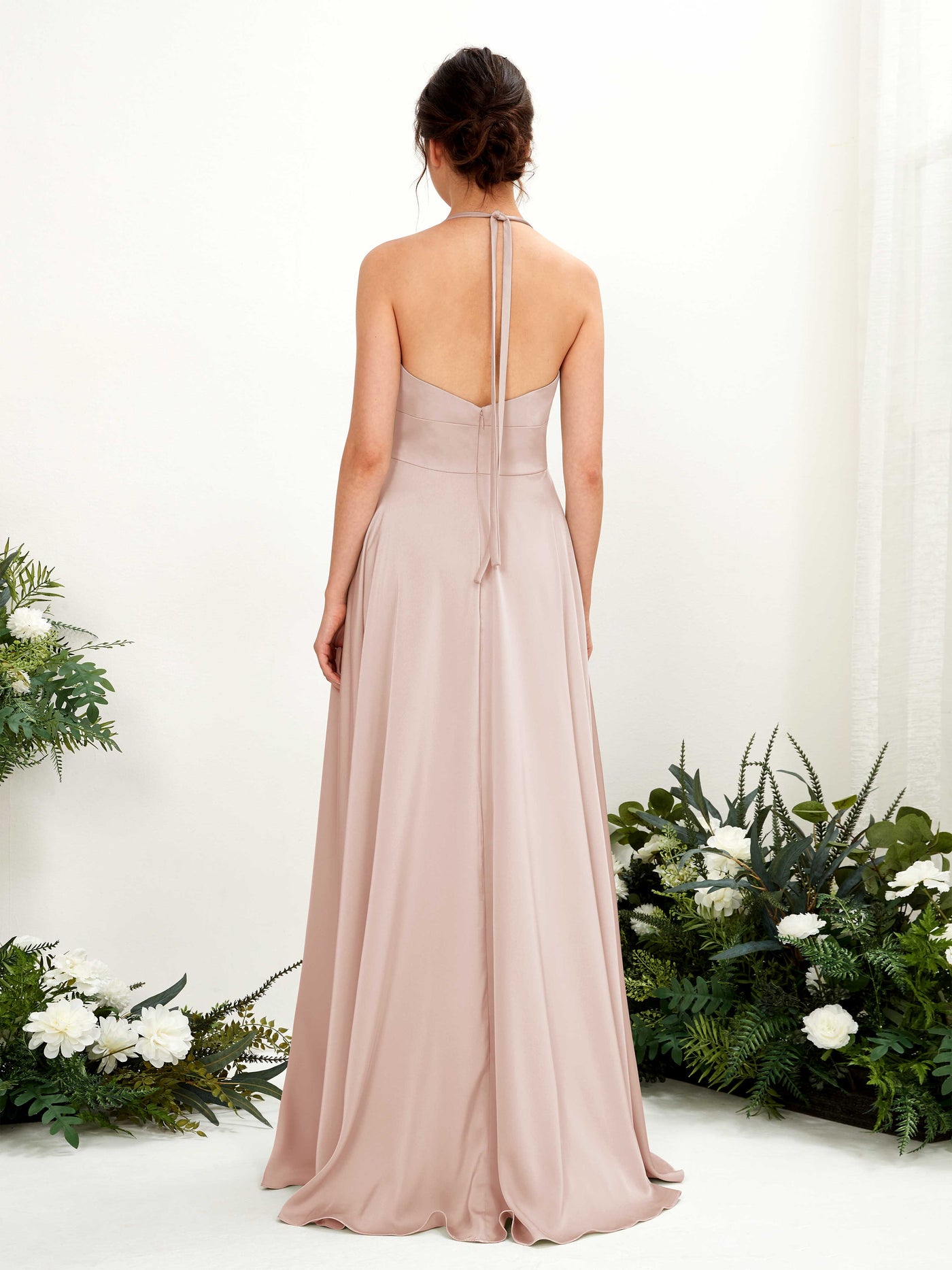 Carlyna Robe Trapèze Longueur ras du sol Satin Licou Demoiselle d'honneur Rose Perle #couleur_rose-perle