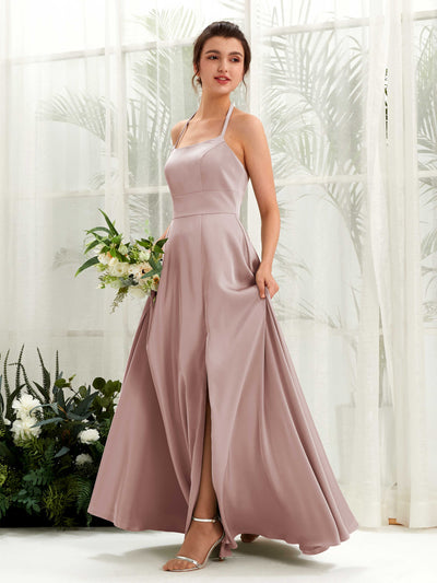 Carlyna Robe Trapèze Longueur ras du sol Satin Licou Demoiselle d'honneur Rose Poussiéreux #couleur_rose-poussi-reux