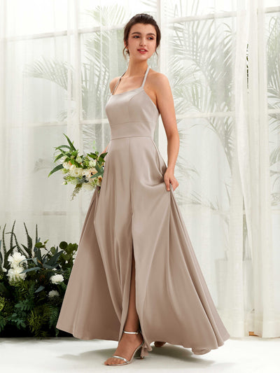 Carlyna Robe Trapèze Longueur ras du sol Satin Licou Demoiselle d'honneur Taupe #couleur_taupe