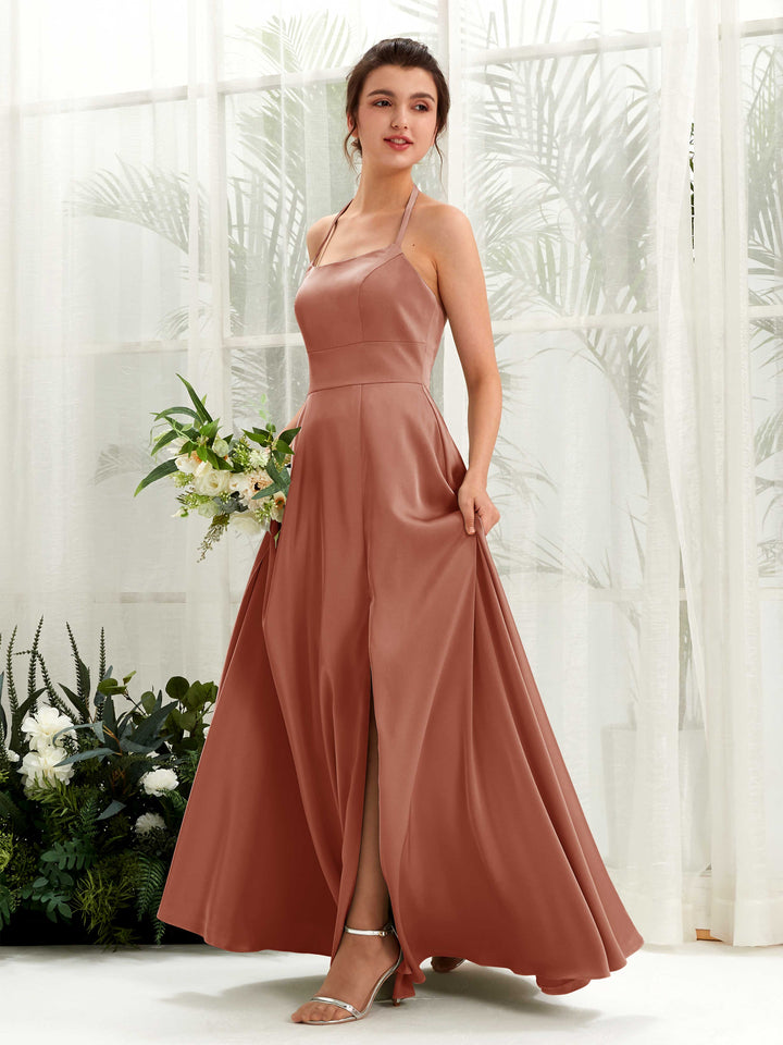 Carlyna Robe Trapèze Longueur ras du sol Satin Licou Demoiselle d&